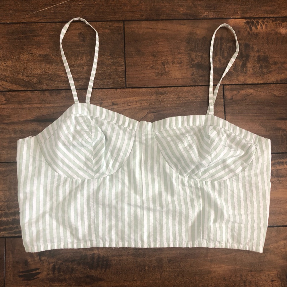 Anthropologie Mint-Striped Bustier Crop Top